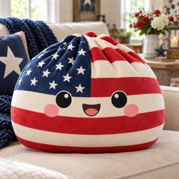 Cute American Flag Baozi Throw Squishy Pillow USA Stars And Stripes Red White Blue Dumpling Soft Plush Patriotic Decorative Cushion