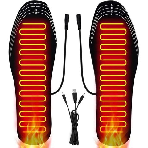 A pair of USB Heated Insoles with their heating elements lit