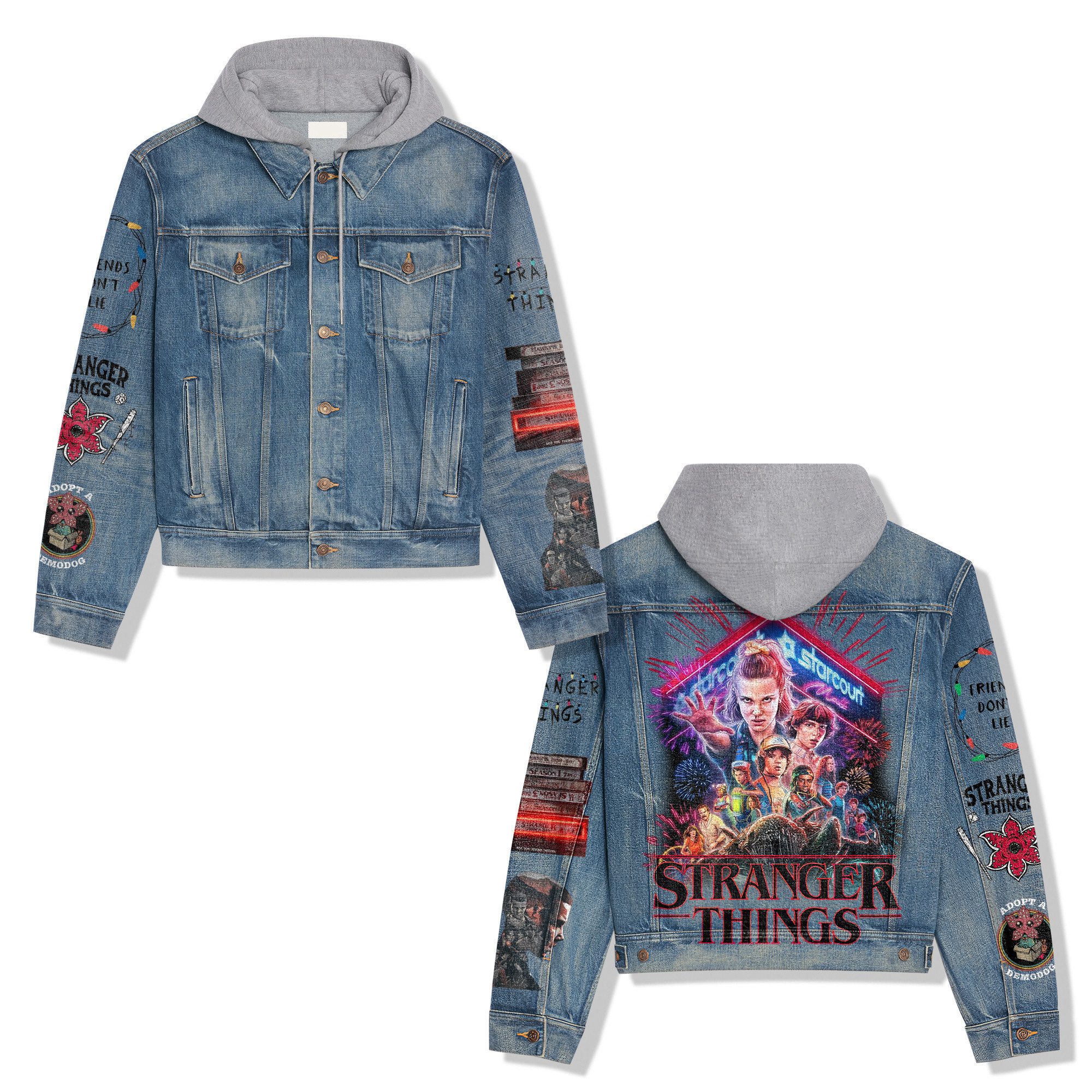 Stranger Things Hooded Denim Jacket Va 141101 - Verrafashion