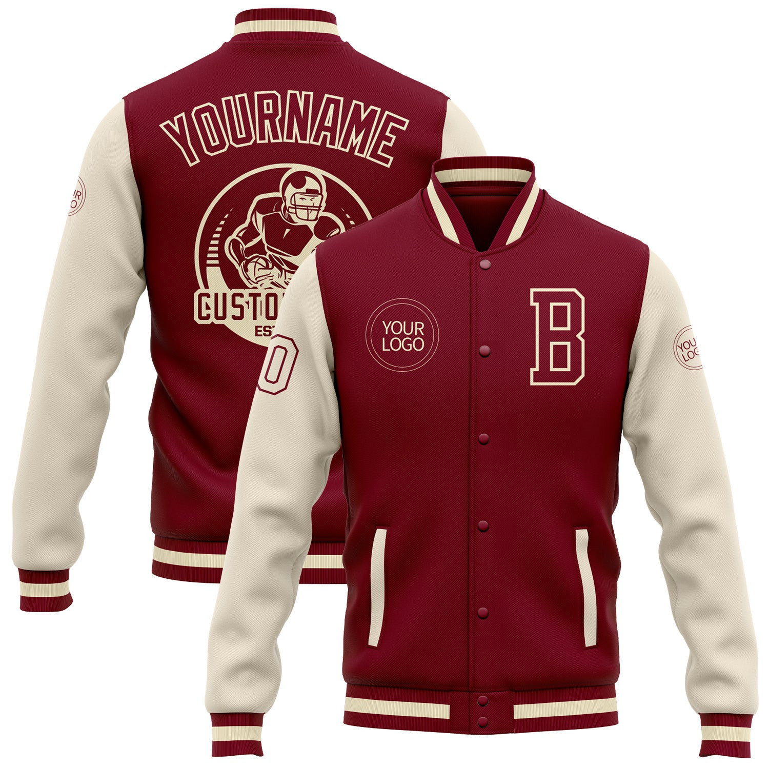 Copy of Custom Electric Blue Navy-white Bomber Full-snap Varsity ...