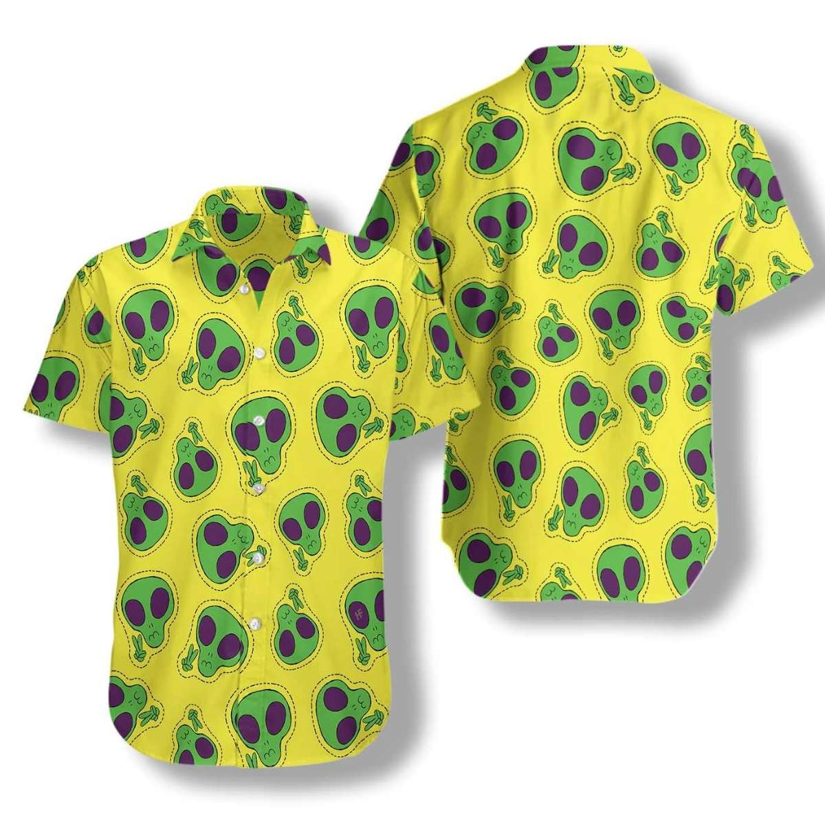 Alien Face Patch Hawaiian Shirt Sci-Fi Galaxy Vacation Theme - Verrafashion