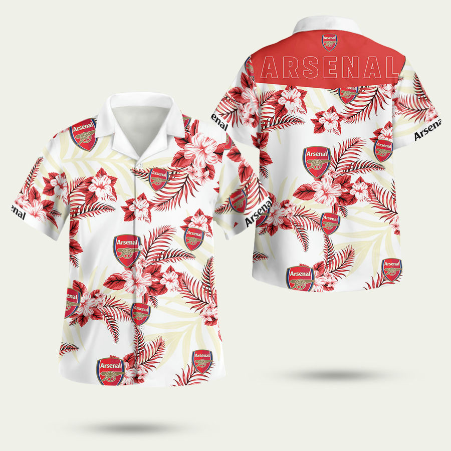 Arsenal Floral Pattern Hawaiian Shirt - Verrafashion