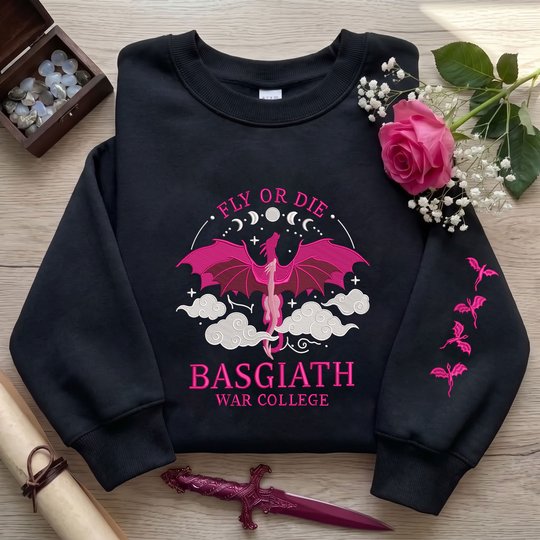 Basgiath War College Embroidered Sweatshirt, Book Dragon Sweater, Fly Or Die Bookish Gift, Xaden Riorson Shirt