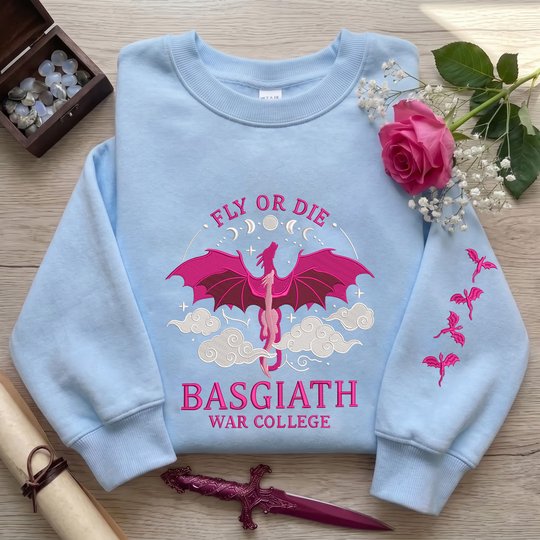 Basgiath War College Embroidered Sweatshirt, Book Dragon Sweater, Fly Or Die Bookish Gift, Xaden Riorson Shirt