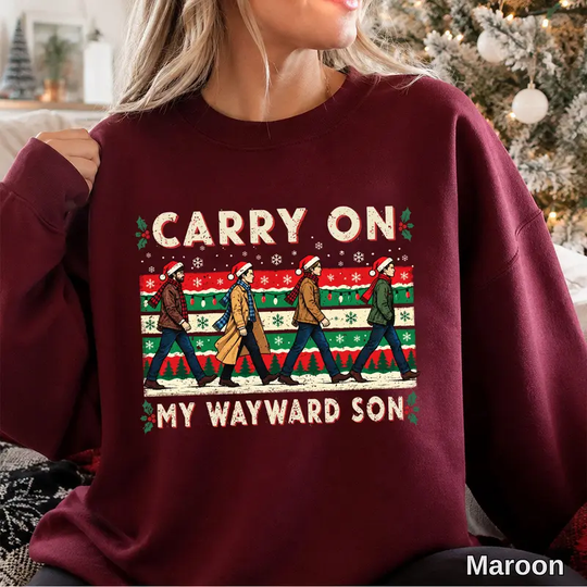 Carry On My Wayward Son Supernatural Christmas, Wiinchester Brothers Abbey Road, Saam Dean Castiel Xmas Gift, Tshirt Hoodie Sweatshirt