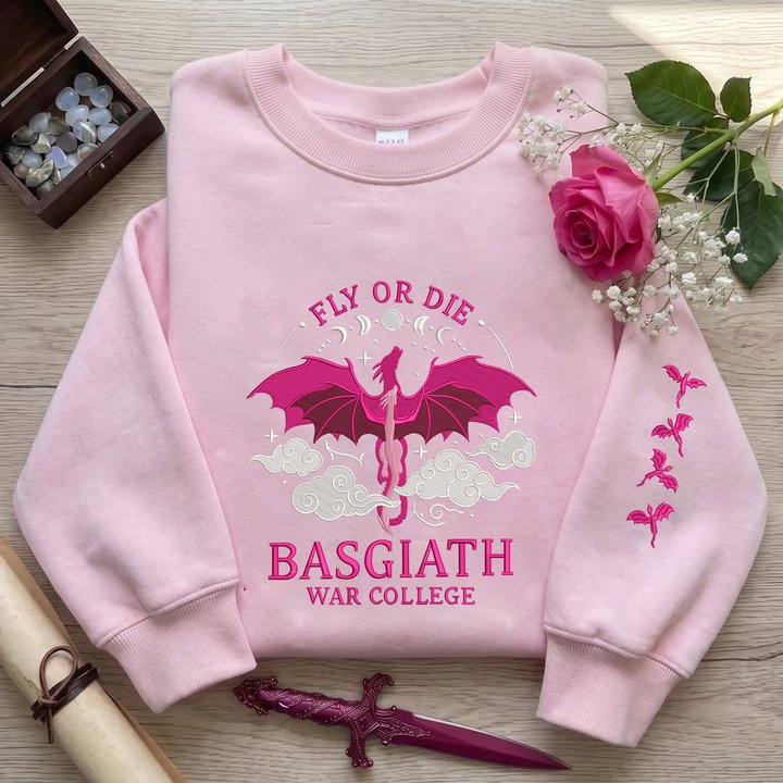 Basgiath War College Embroidered Sweatshirt, Book Dragon Sweater, Fly Or Die Bookish Gift, Xaden Riorson Shirt