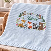 Personalized Woodland Animals Baby Blanket,Custom Name Forest Nursery Blanket,Embroidered Baby Keepsake,Newborn Shower Gift,Cute Animal Gift