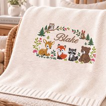 Personalized Woodland Animals Baby Blanket,Custom Name Forest Nursery Blanket,Embroidered Baby Keepsake,Newborn Shower Gift,Cute Animal Gift