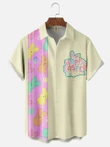 Moisture-wicking Easter Fun Bunny Egg Art Chest Pocket Bowling Shirt