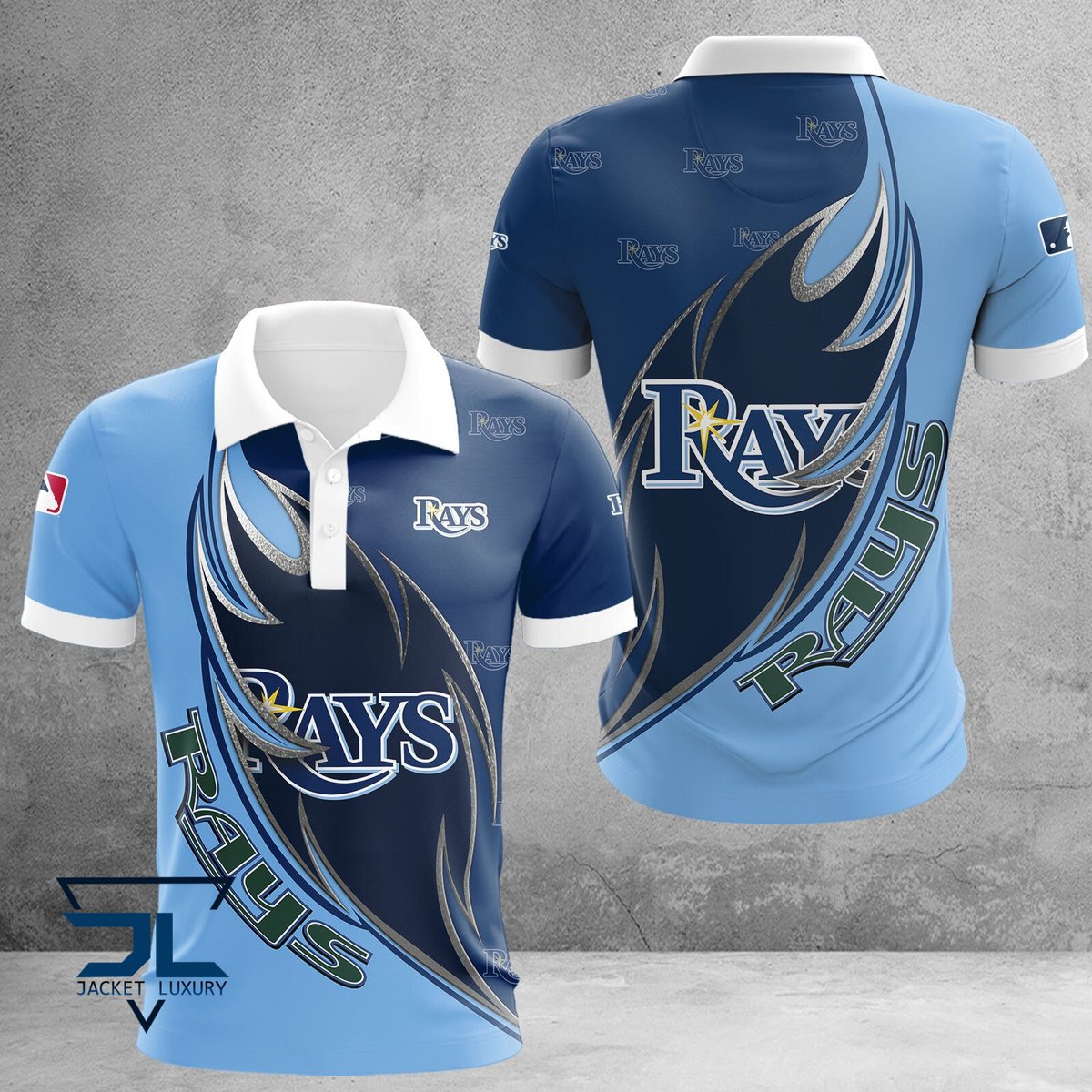 Tampa Rays Pattern Tampa Bay Rays MLB Logo Pattern Two Team Colors Mix Printed 3D Polo ...
