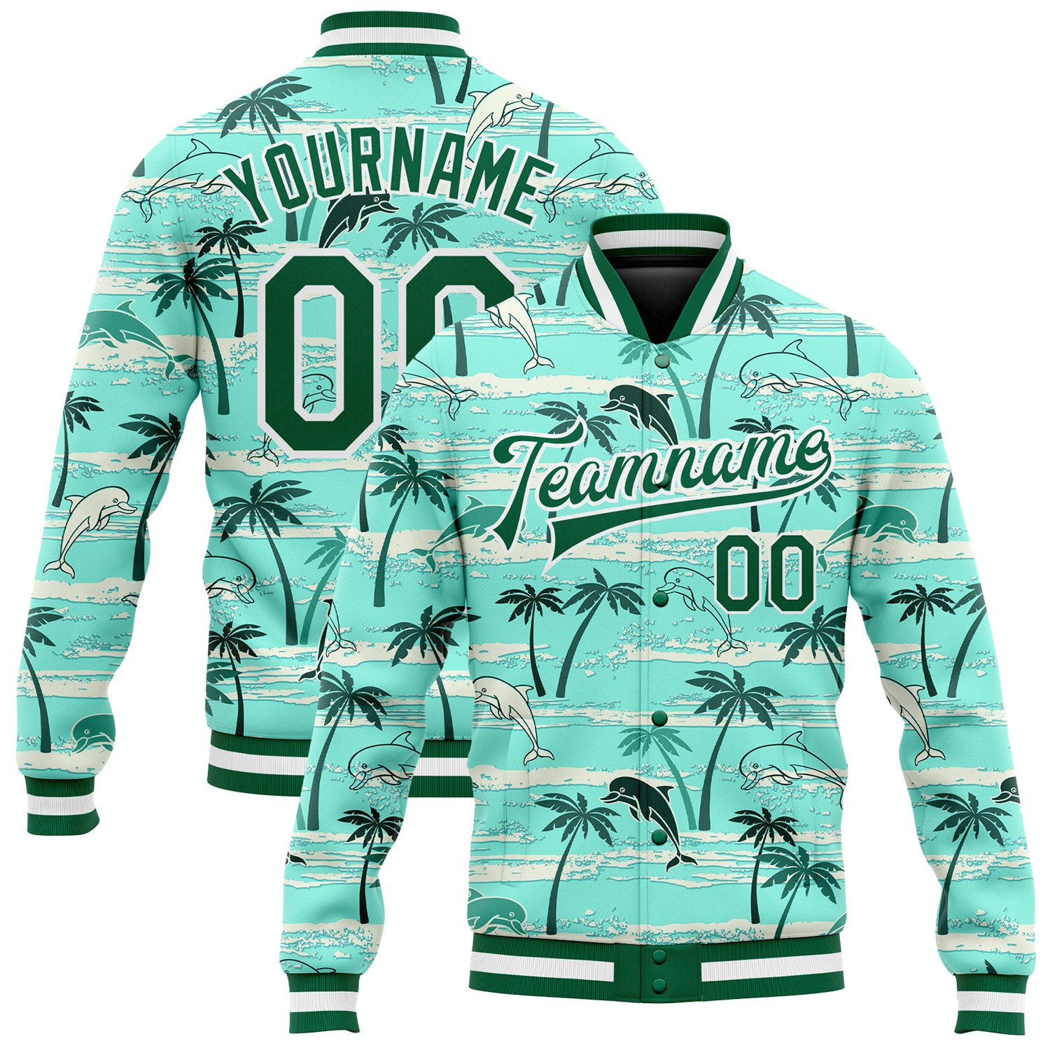 Tree Design Track Jacket Custom Aqua Kelly Green-white Hawaii Palm Trees 3d Pattern Design ...