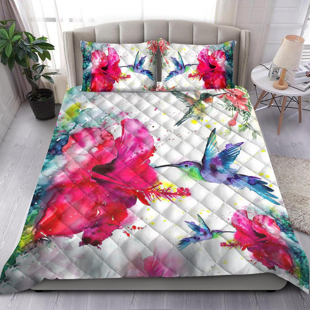 Hummingbird and Hibiscus Quilt Bedding Set By ML DD TR1315 - Erossmall