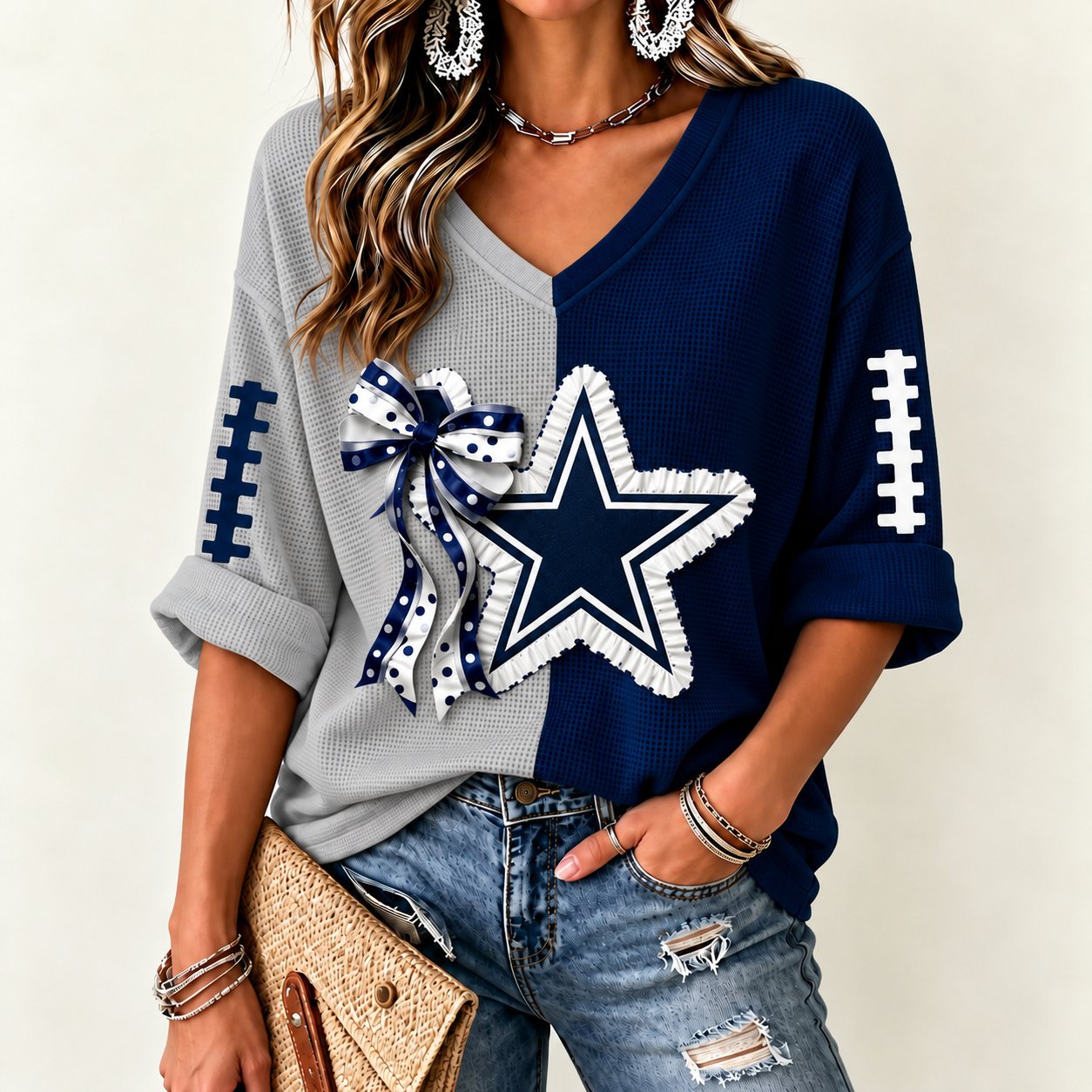 Dallas Cowboys Women's Two-Tone V-Neck T-Shirt