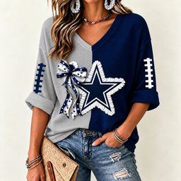 Dallas Cowboys Women's Two-Tone V-Neck T-Shirt