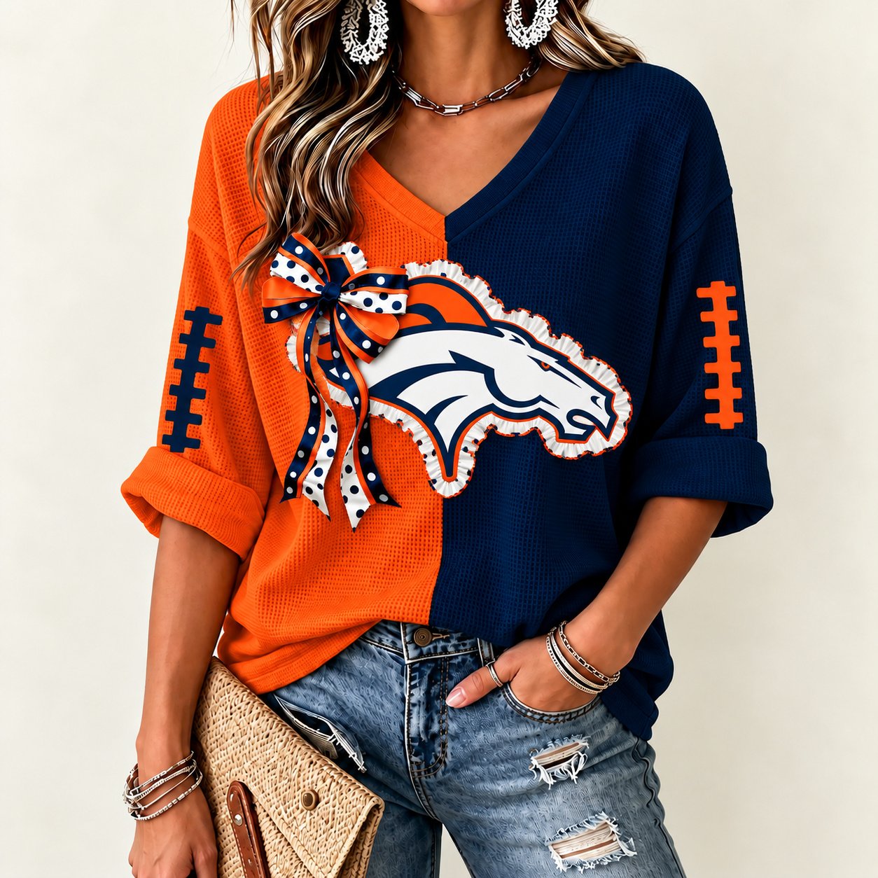 Denver Broncos Women's Two-Tone V-Neck T-Shirt