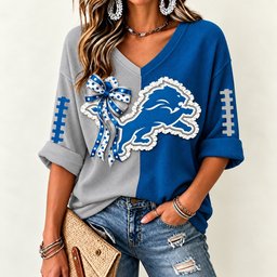 Detroit Lions Women's Two-Tone V-Neck T-Shirt