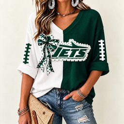 New York Jets Women's Two-Tone V-Neck T-Shirt