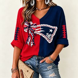 New England Patriots Women's Two-Tone V-Neck T-Shirt