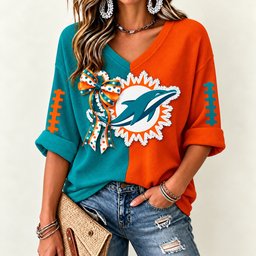 Miami Dolphins Women's Two-Tone V-Neck T-Shirt