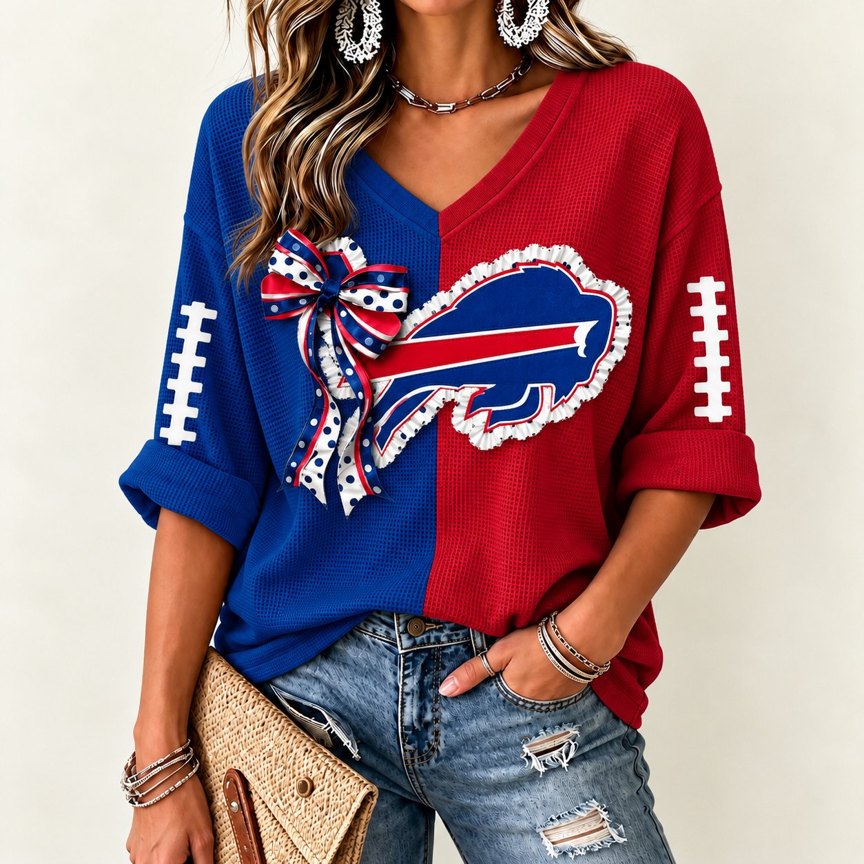 Buffalo Bills Women's Two-Tone V-Neck T-Shirt