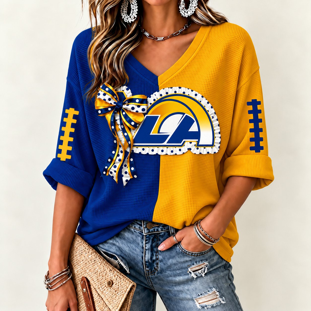 Los Angeles Rams Women's Two-Tone V-Neck T-Shirt