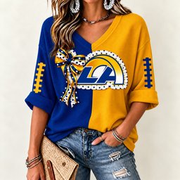 Los Angeles Rams Women's Two-Tone V-Neck T-Shirt