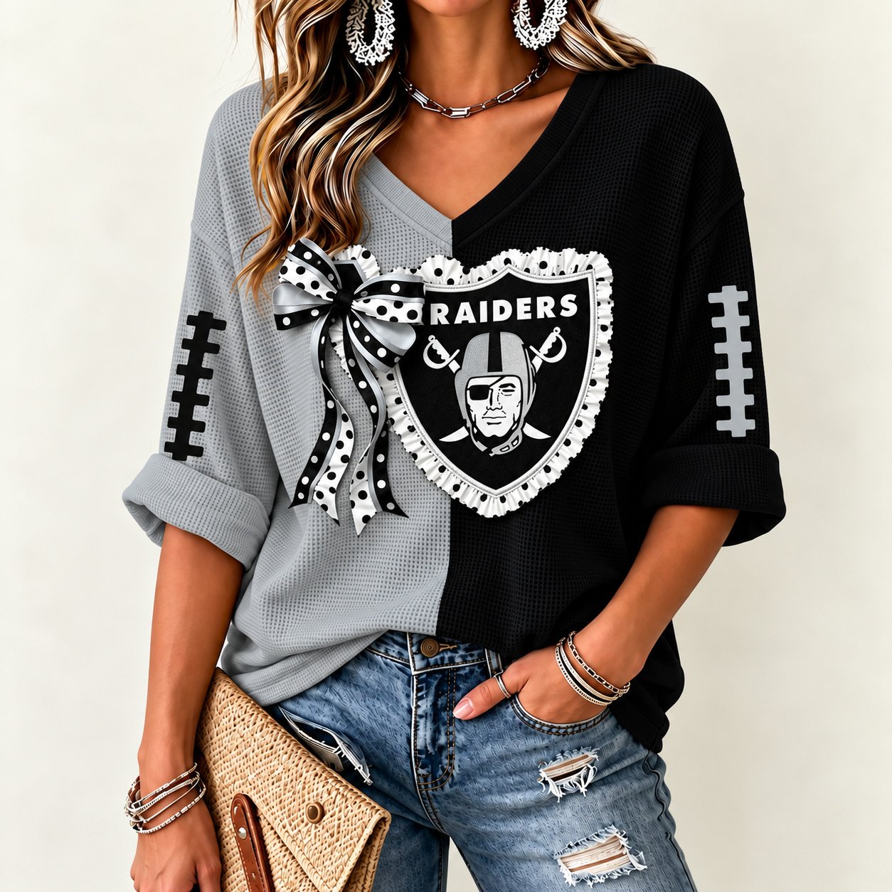 Las Vegas Raiders Women's Two-Tone V-Neck T-Shirt