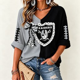 Las Vegas Raiders Women's Two-Tone V-Neck T-Shirt