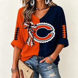 Chicago Bears Women's Two-Tone V-Neck T-Shirt