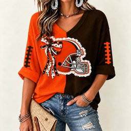 Cleveland Browns Women's Two-Tone V-Neck T-Shirt