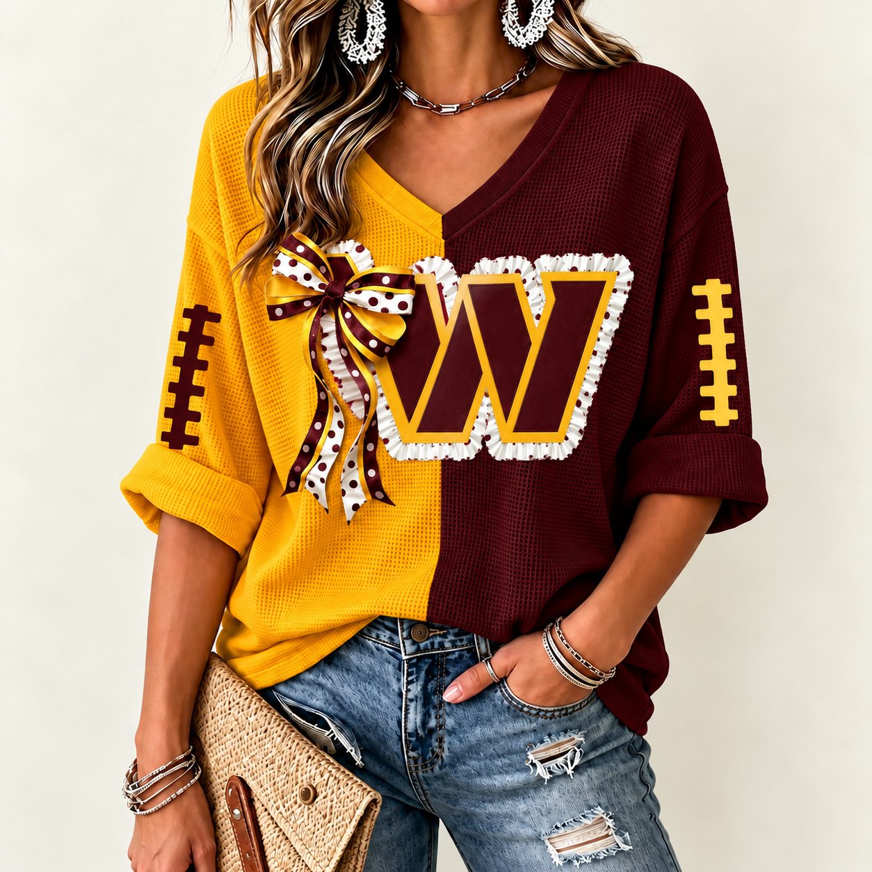 Washington Commanders Women's Two-Tone V-Neck T-Shirt