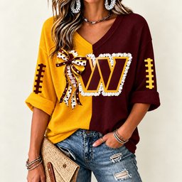 Washington Commanders Women's Two-Tone V-Neck T-Shirt