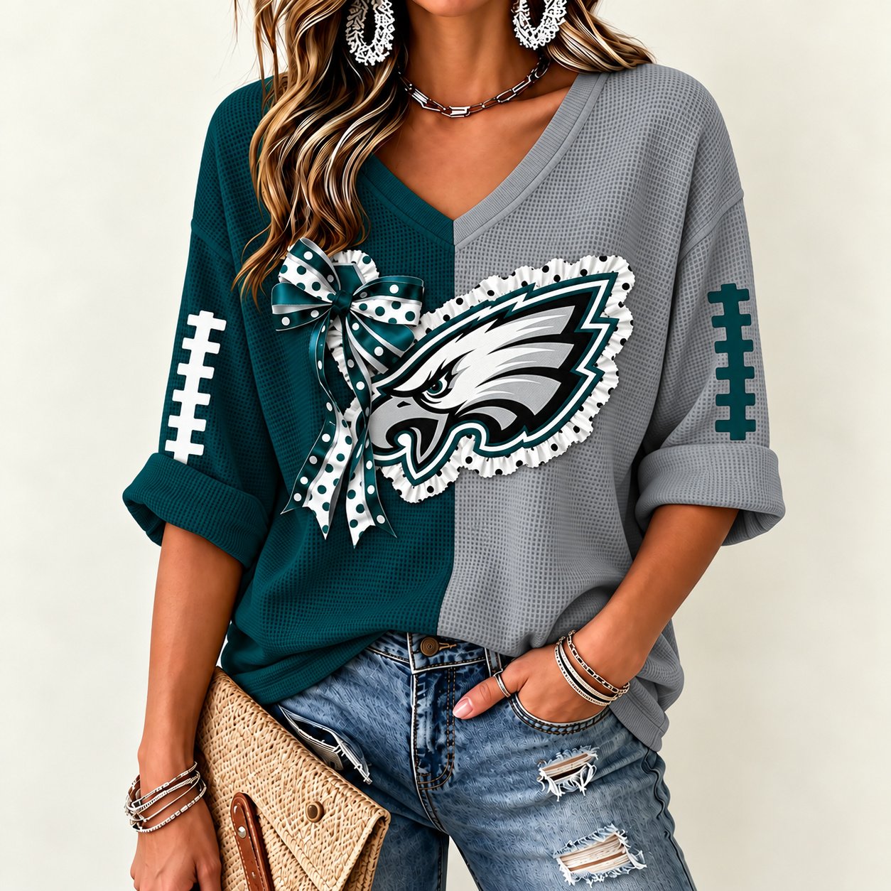 Philadelphia Eagles Women's Two-Tone V-Neck T-Shirt