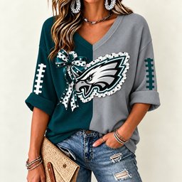 Philadelphia Eagles Women's Two-Tone V-Neck T-Shirt