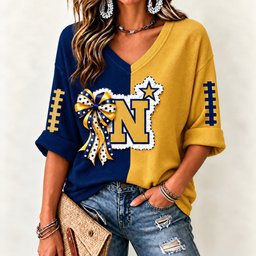 Navy Midshipmen Women's Two-Tone V-Neck T-Shirt