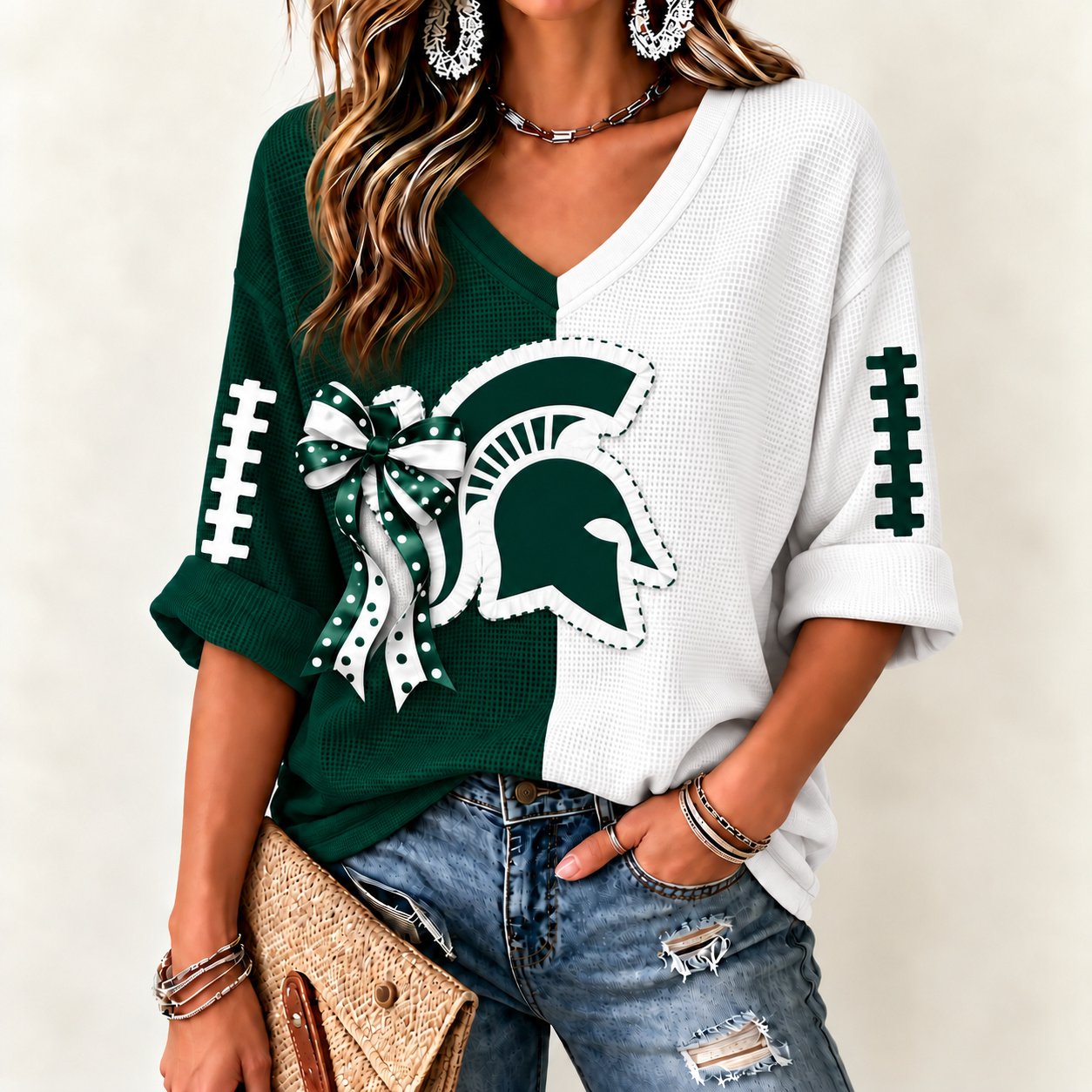 Michigan State Spartans Women's Two-Tone V-Neck T-Shirt