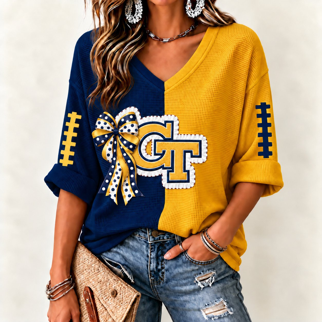 Georgia Tech Yellow Jackets Women's Two-Tone V-Neck T-Shirt