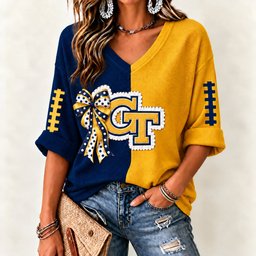 Georgia Tech Yellow Jackets Women's Two-Tone V-Neck T-Shirt