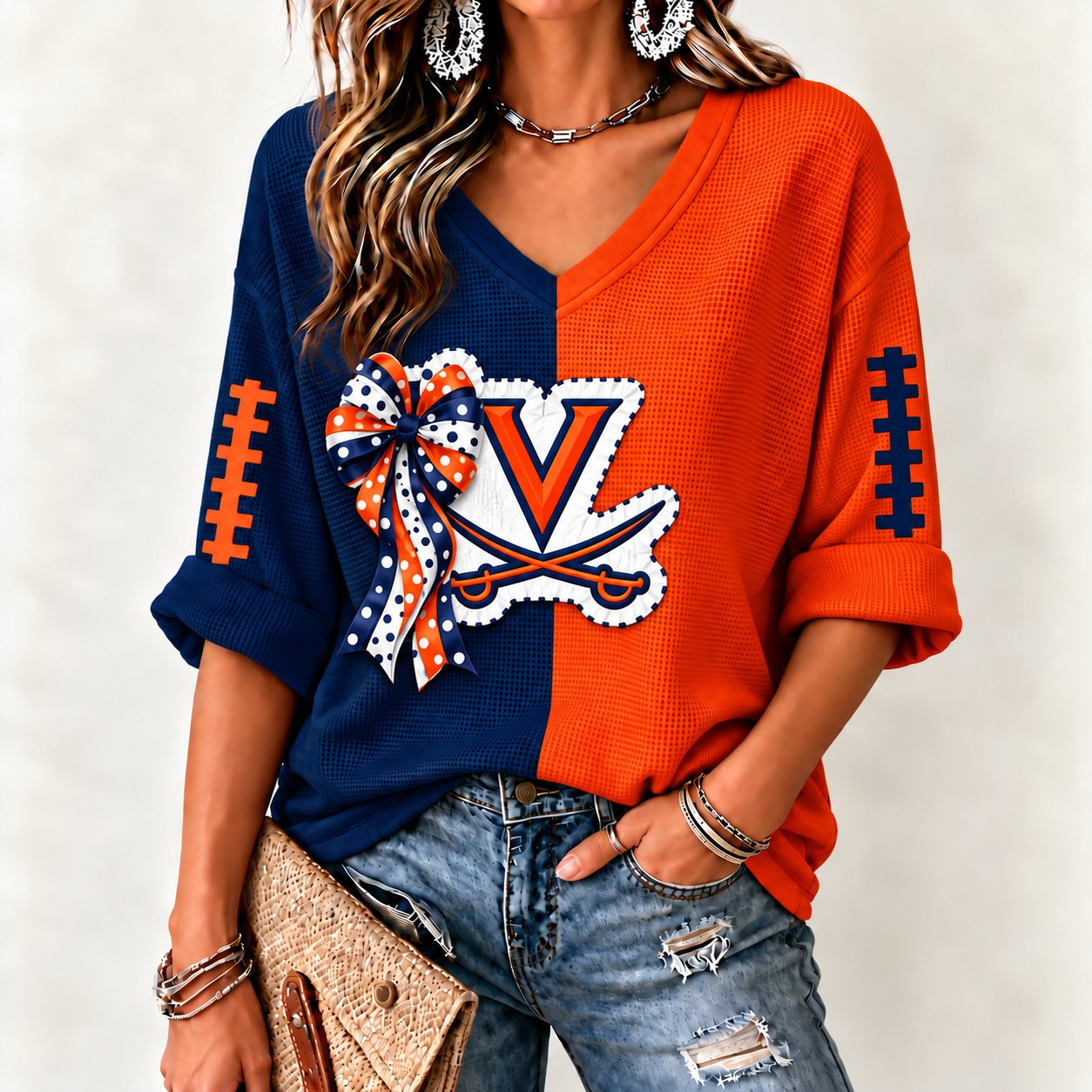 Virginia Cavaliers Women's Two-Tone V-Neck T-Shirt