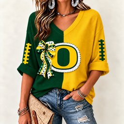 Oregon Ducks Women's Two-Tone V-Neck T-Shirt