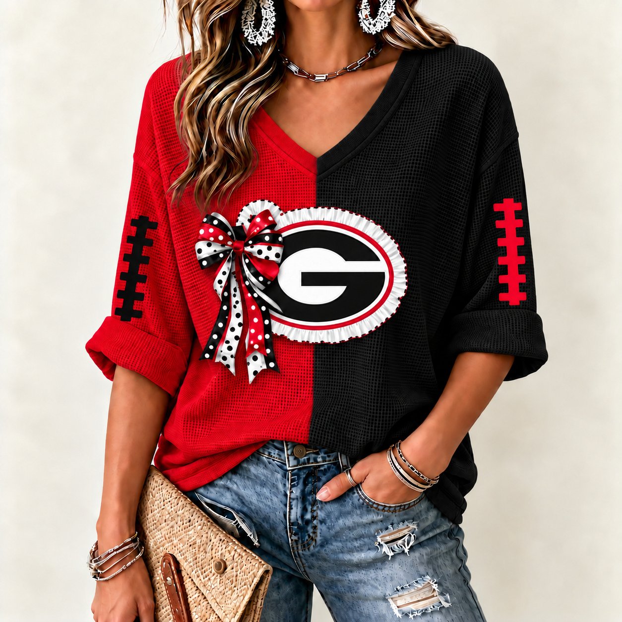 Georgia Bulldogs Women's Two-Tone V-Neck T-Shirt