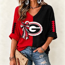 Georgia Bulldogs Women's Two-Tone V-Neck T-Shirt