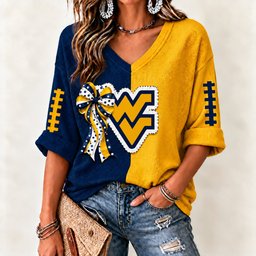 West Virginia Mountaineers Women's Two-Tone V-Neck T-Shirt