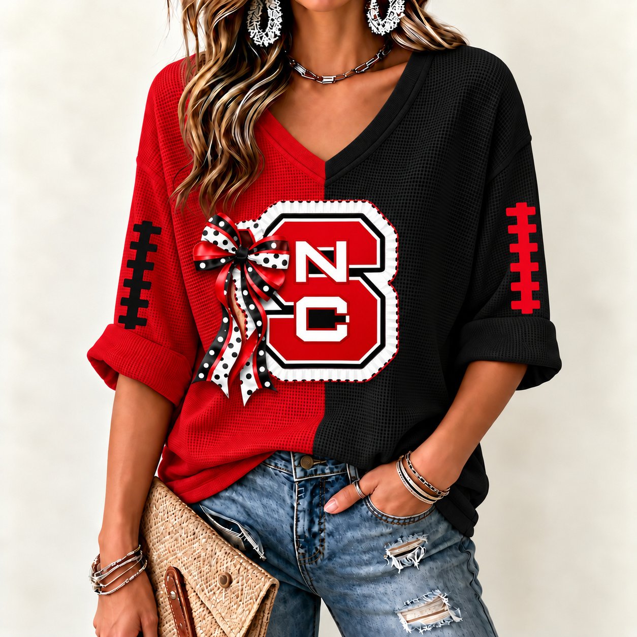 NC State Wolfpack Women's Two-Tone V-Neck T-Shirt
