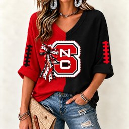 NC State Wolfpack Women's Two-Tone V-Neck T-Shirt