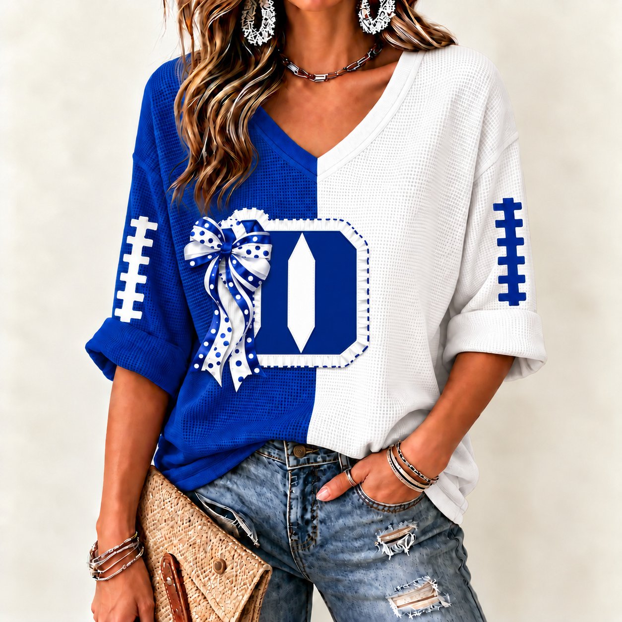Duke Blue Devils Women's Two-Tone V-Neck T-Shirt