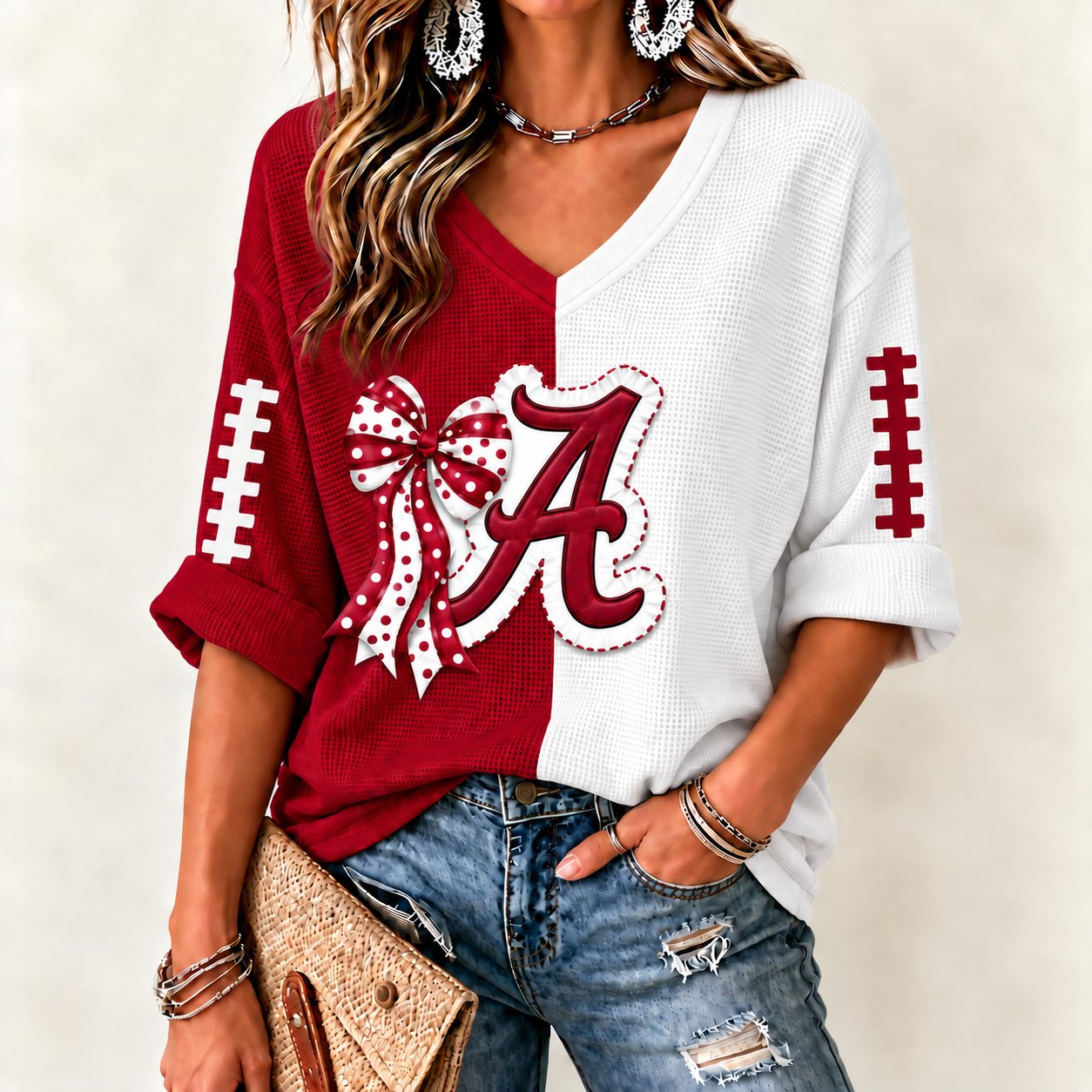 Alabama Crimson Tide Women's Two-Tone V-Neck T-Shirt