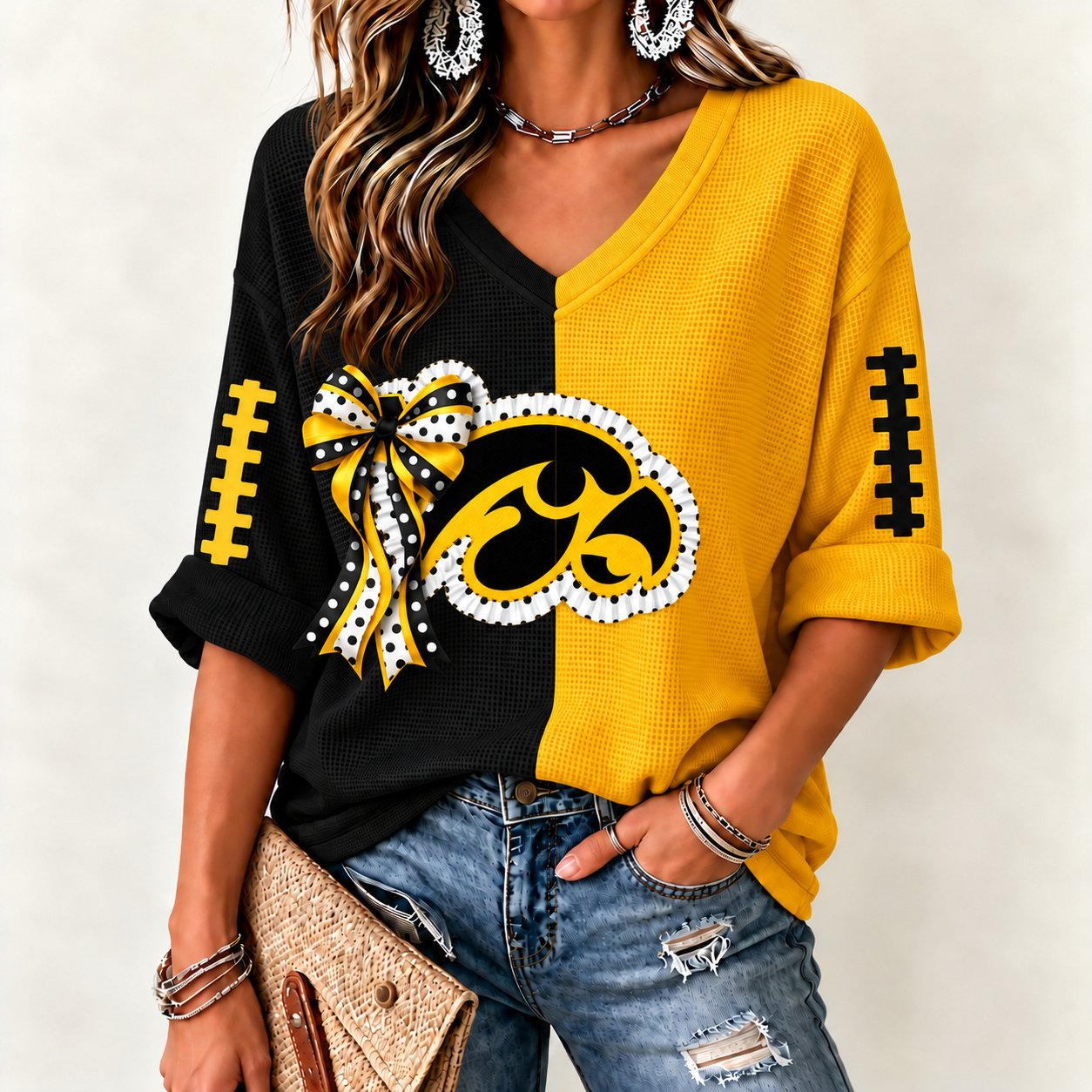Iowa Hawkeyes Women's Two-Tone V-Neck T-Shirt