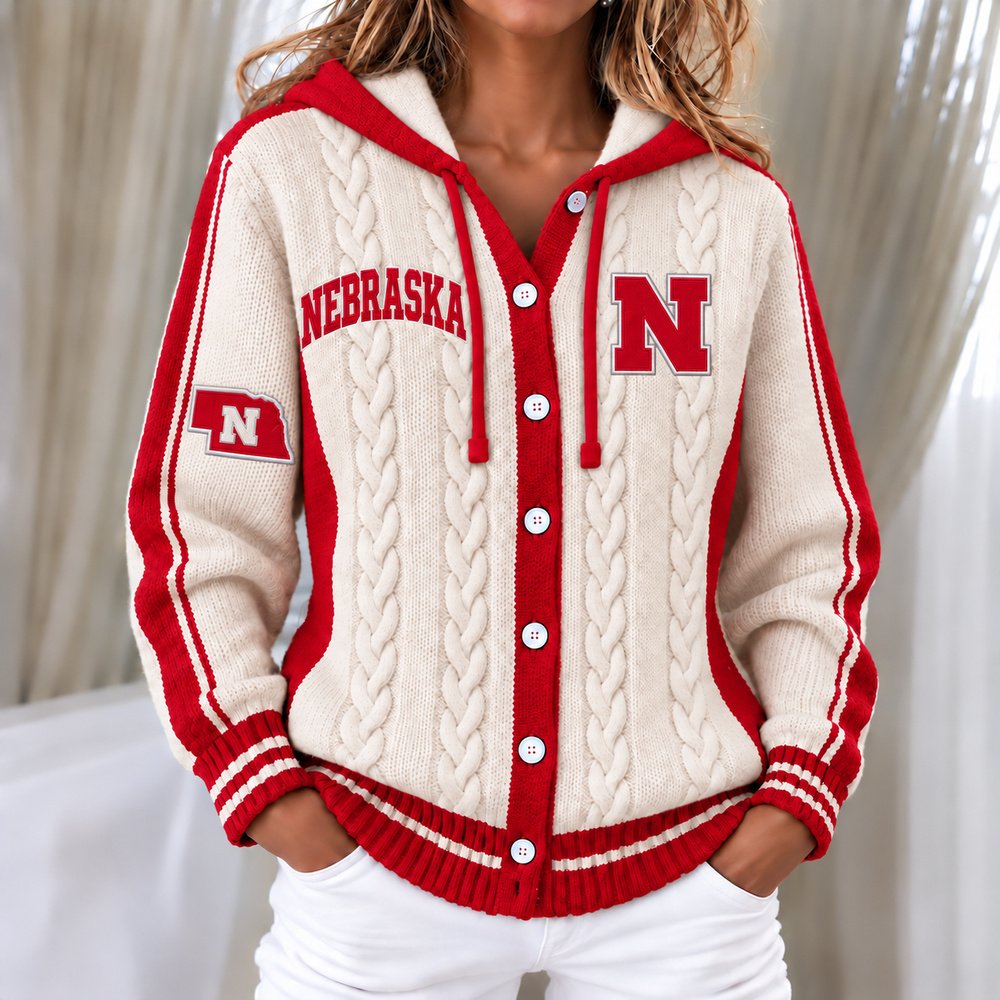Nebraska Cornhuskers Women's Hooded Button Sweatshirt NKS051