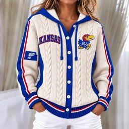 KS Jayhawks Women's Hooded Button Sweatshirt NKS051